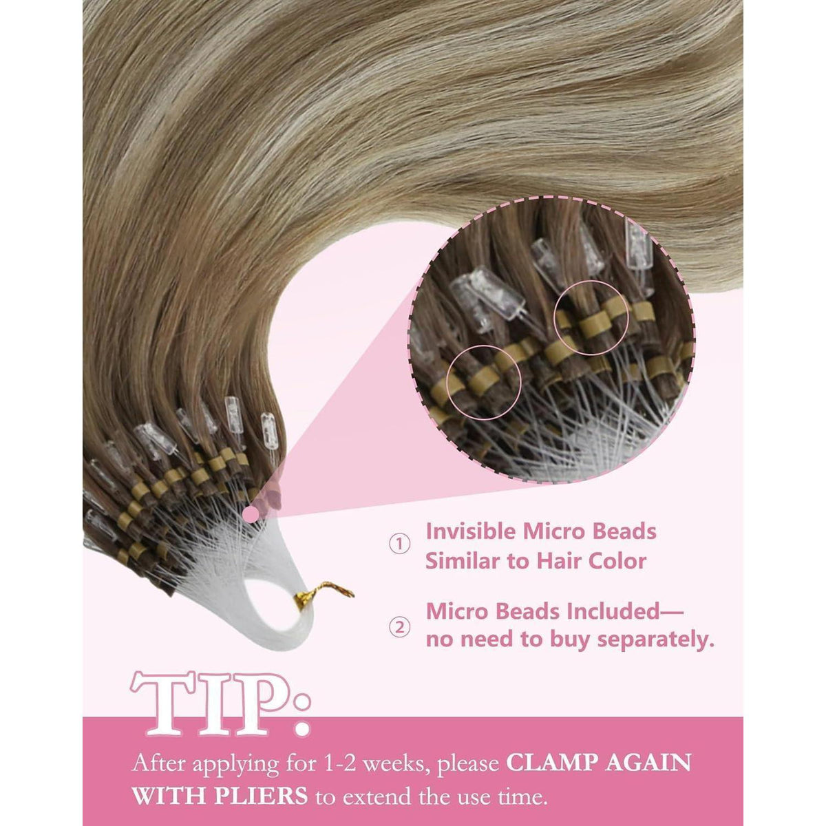 Echthaar Microring Extensions Ombre Hellbraun Blond 60cm