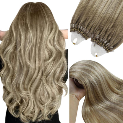 Echthaar Microring Extensions Ombre Braun Blond 50cm