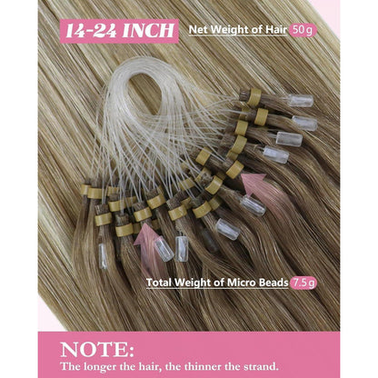 Echthaar Microring Extensions Ombre Braun Blond 50cm