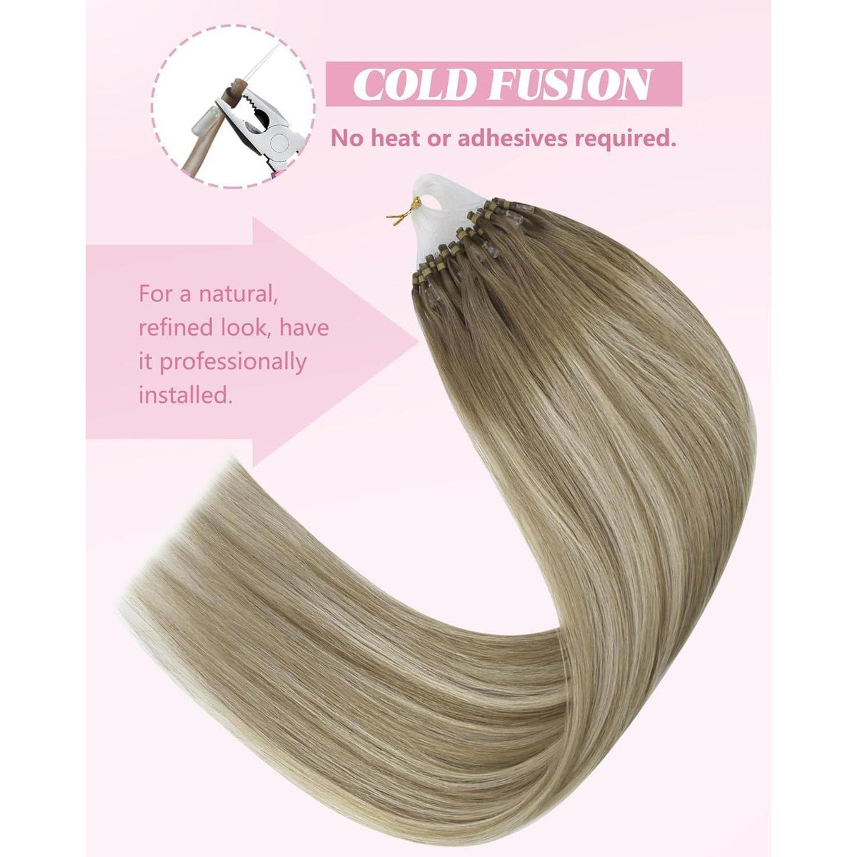 Echthaar Microring Extensions Ombre Braun Blond 50cm