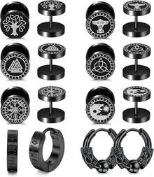 Wikinger Rune Ohrstecker Set Herren Schwarz Edelstahl 8Paar