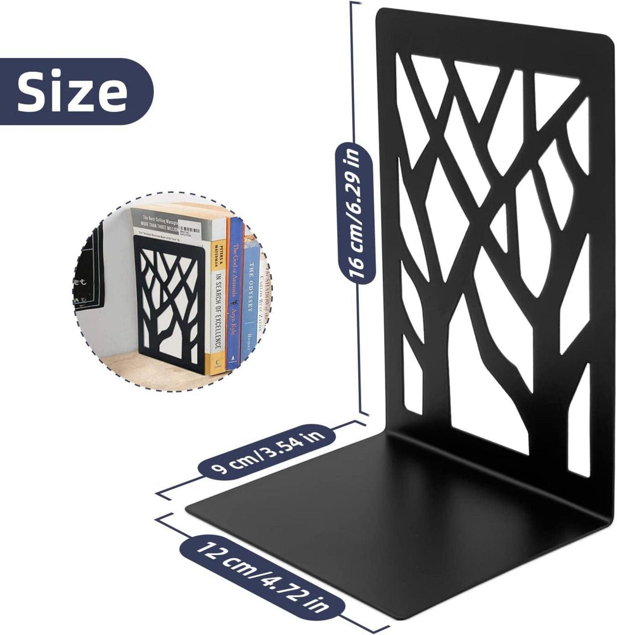 Schwarze Metall-Buchstützen für Regal, 1 Paar 12x9x16cm