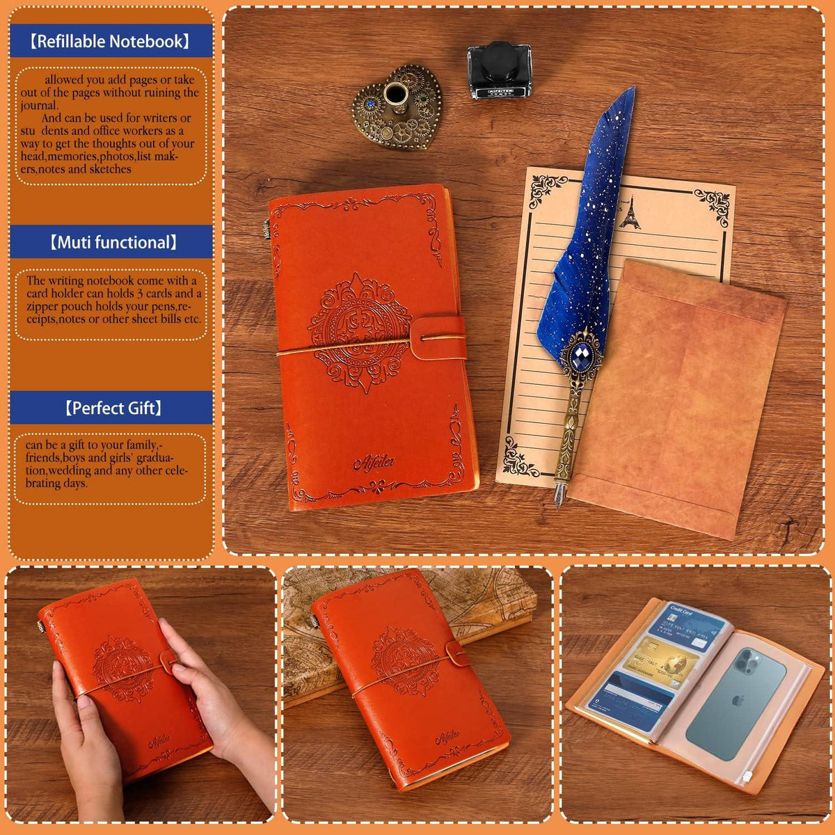 Luxuriöses Kalligraphie Set Vintage Feder Tinte Notizbuch Wachs Siegel Stempel