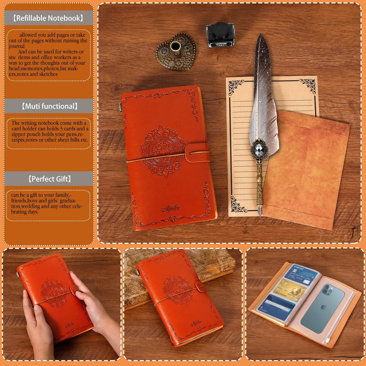 Luxus Kalligraphie Set Feder Tinte Notizbuch Wachs Stempel - Grau