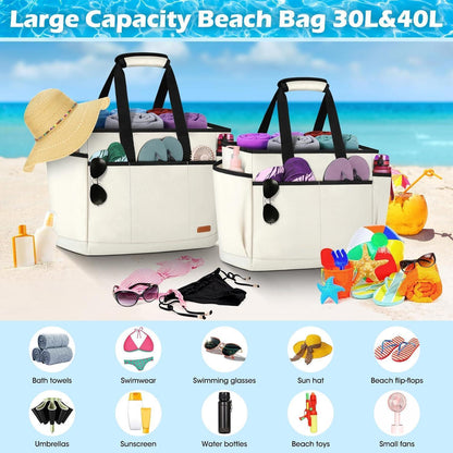 Strandtasche XXL Wasserdicht mit Reißverschluss 40L Beige