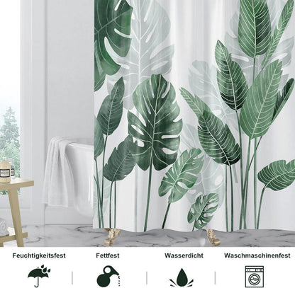 Duschvorhang 240x200 Grün Blätter Pflanzen Wasserabweisend Badewanne
