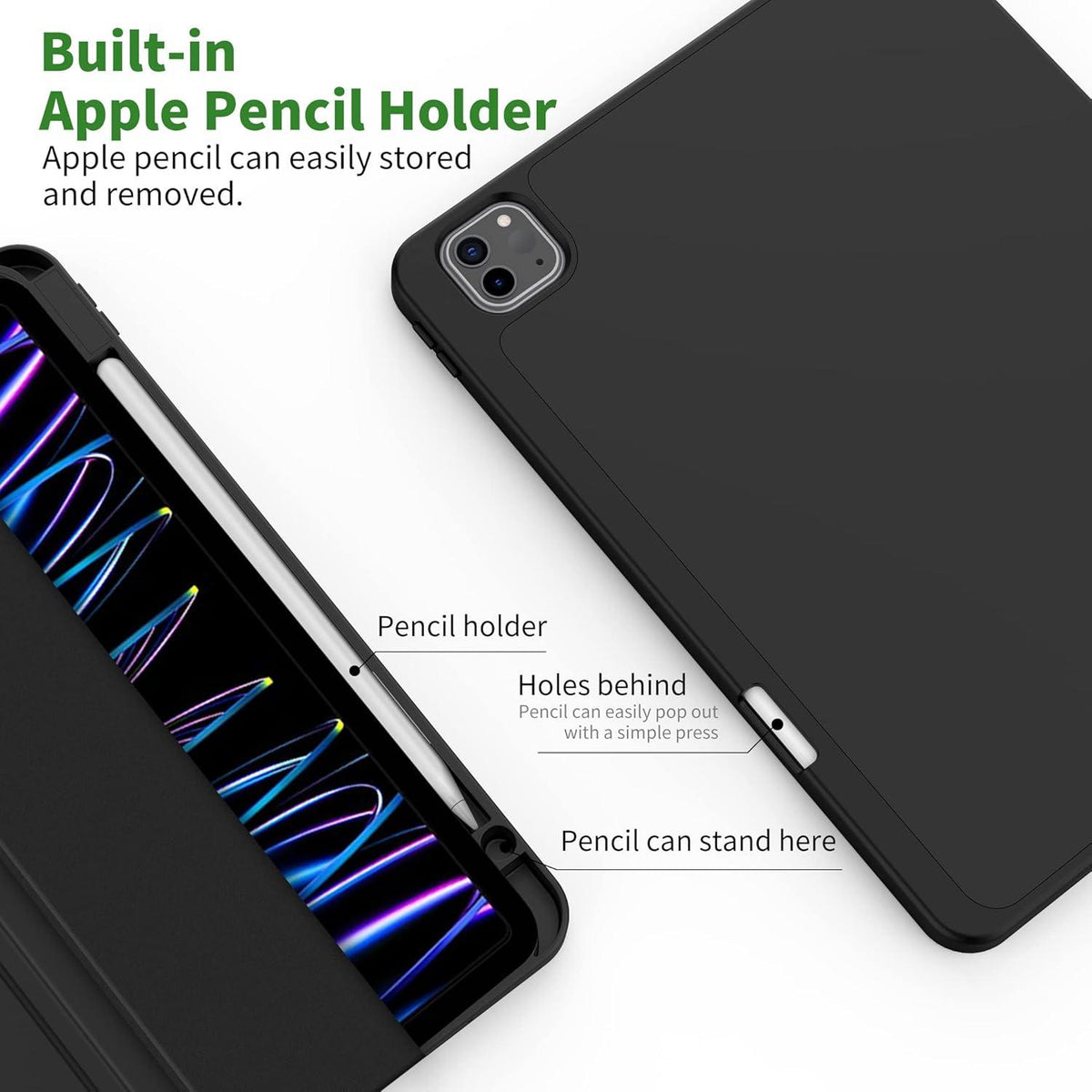 iPad Pro 11 Zoll Hülle mit Stifthalter TPU Rückseite Schwarz