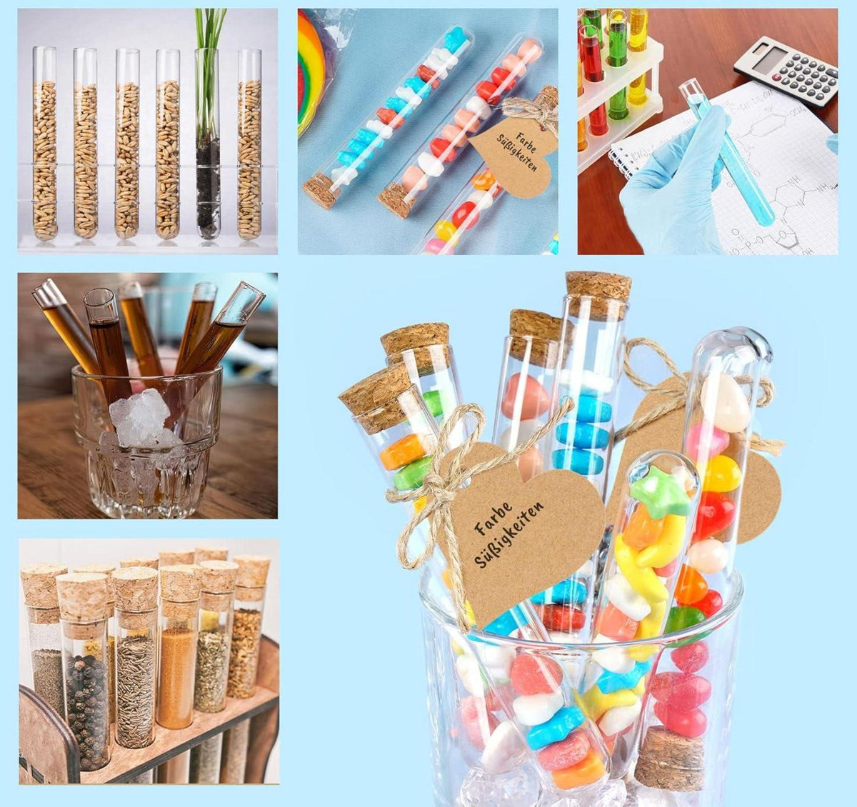 30x Glas Reagenzgläser mit Korken 20x150mm Hochzeiten Deko Blumen DIY