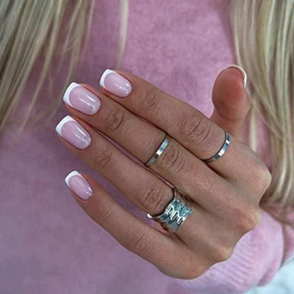 Kurze Square Rosen Nude Pink Press on Nails mit Kleber