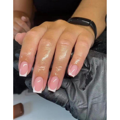 Kurze Square Rosen Nude Pink Press on Nails mit Kleber