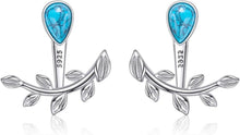 Türkis Blatt Sterling Silber Ohrjacken Ohrringe Set