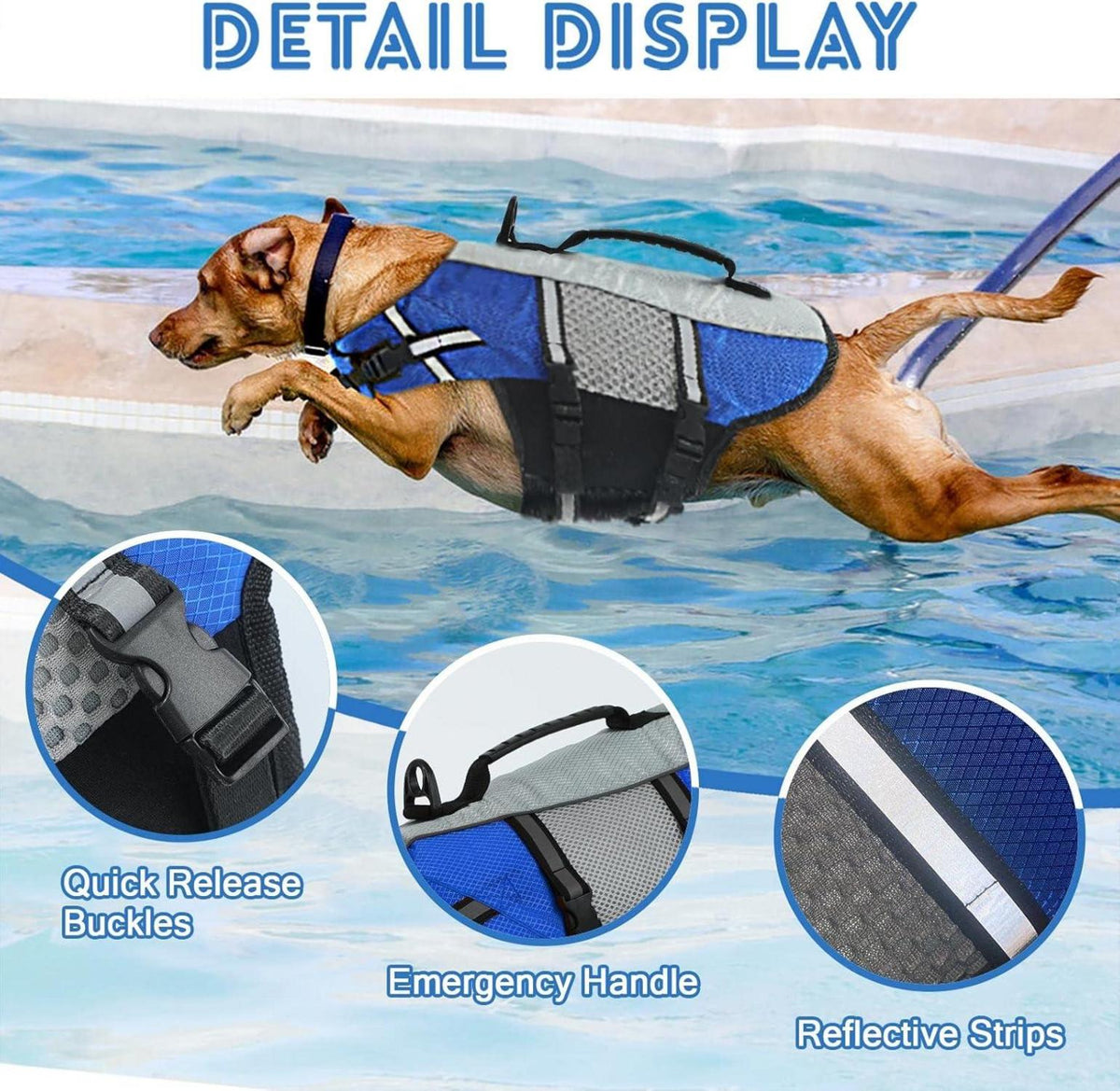Hund Schwimmweste reflektierend langlebig mit Rettungsgriff Blau XS
