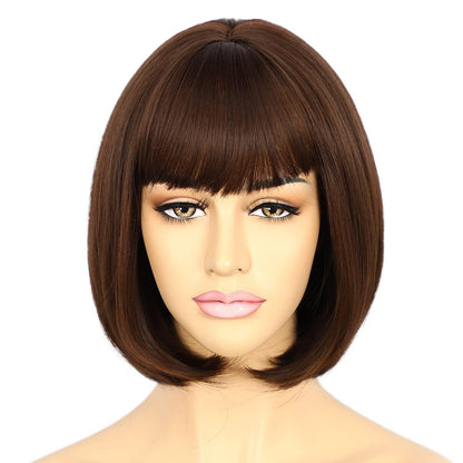 Dunkelbraune Bob Perücke mit Pony – Kurzes, natürliches Haar
