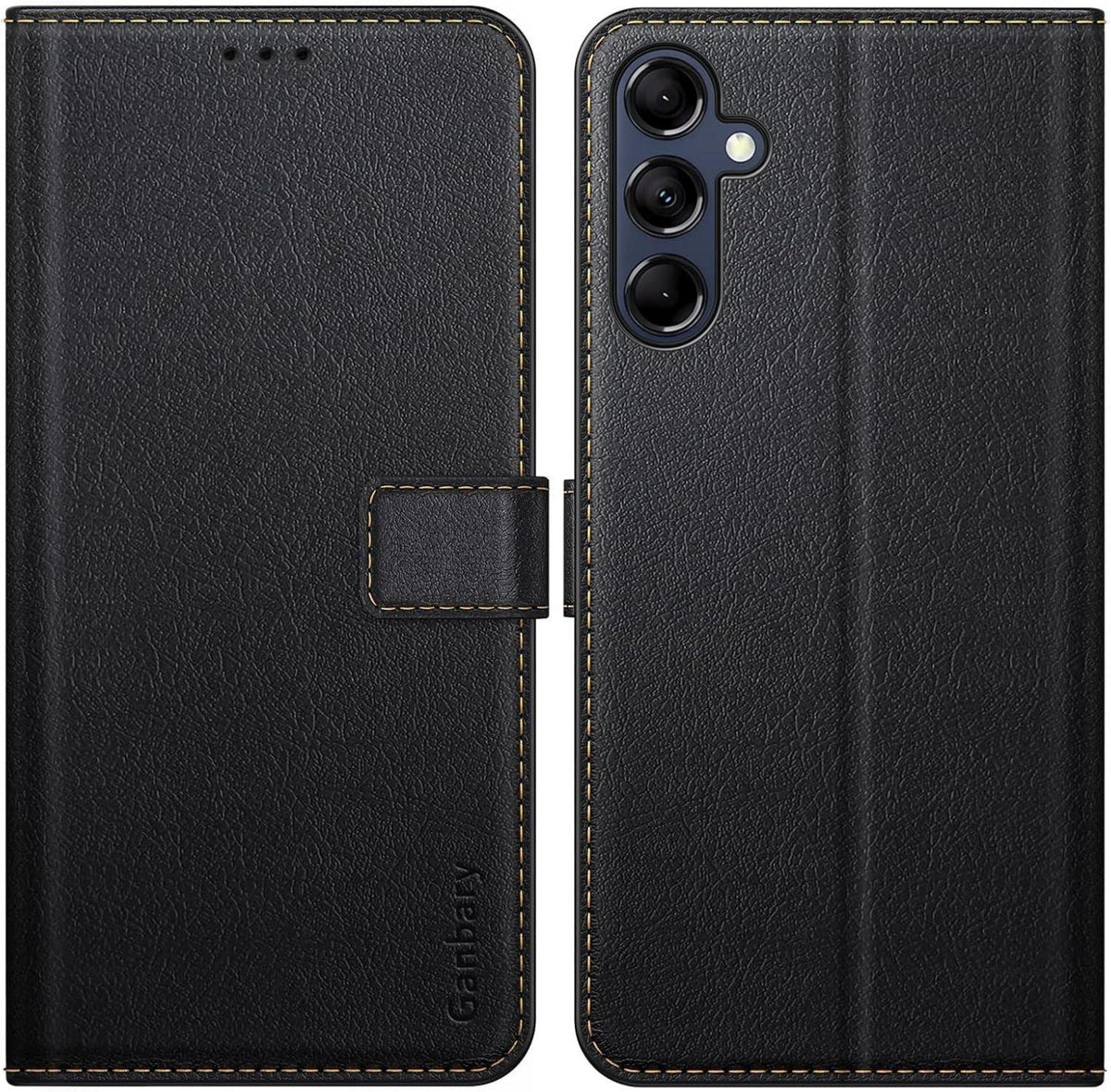 Ganbary Samsung Galaxy M14 5G Handyhülle - Premium Leder Klapphülle - Schwarz