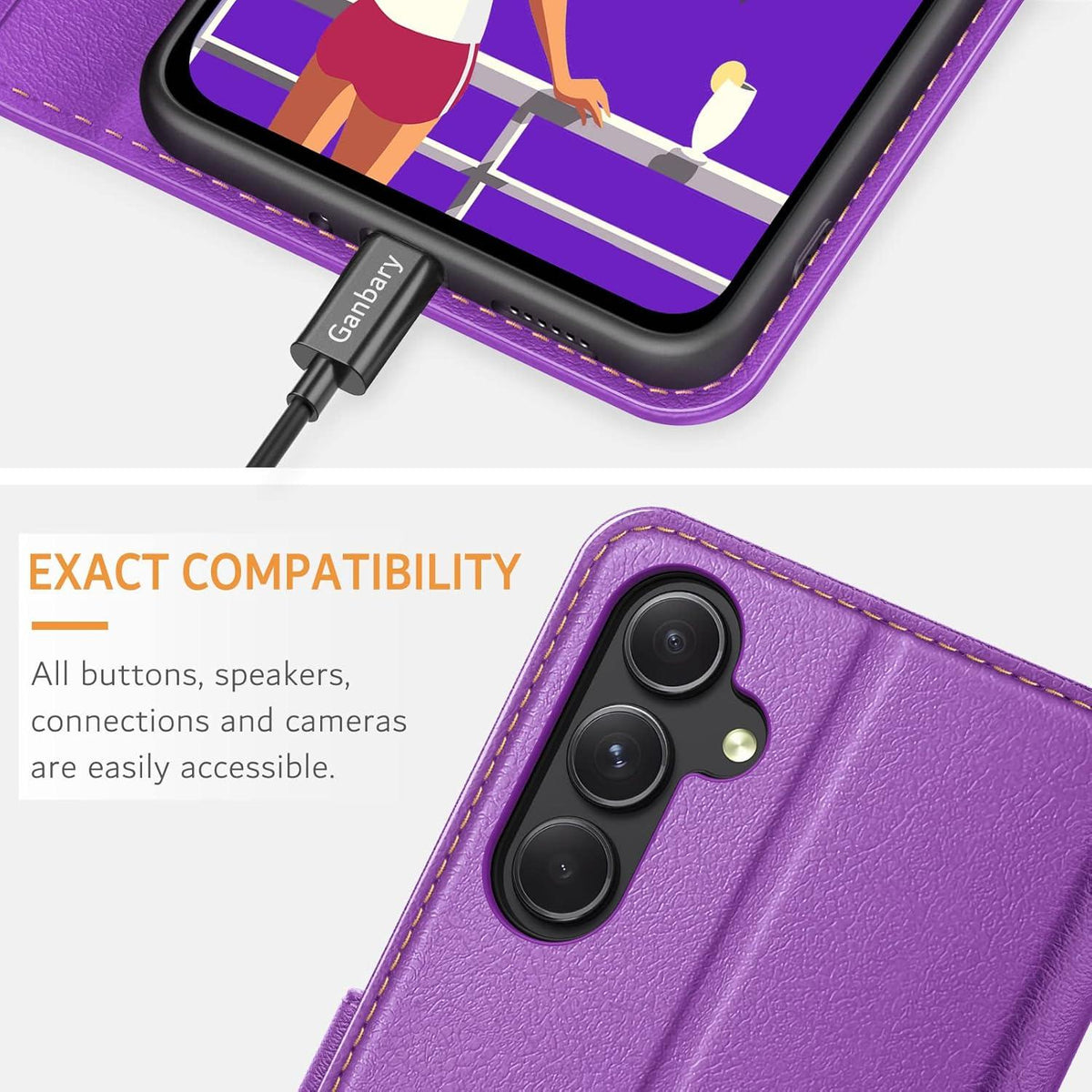 Handyhülle Samsung Galaxy A54 5G Leder Klapphülle Violett Magnet
