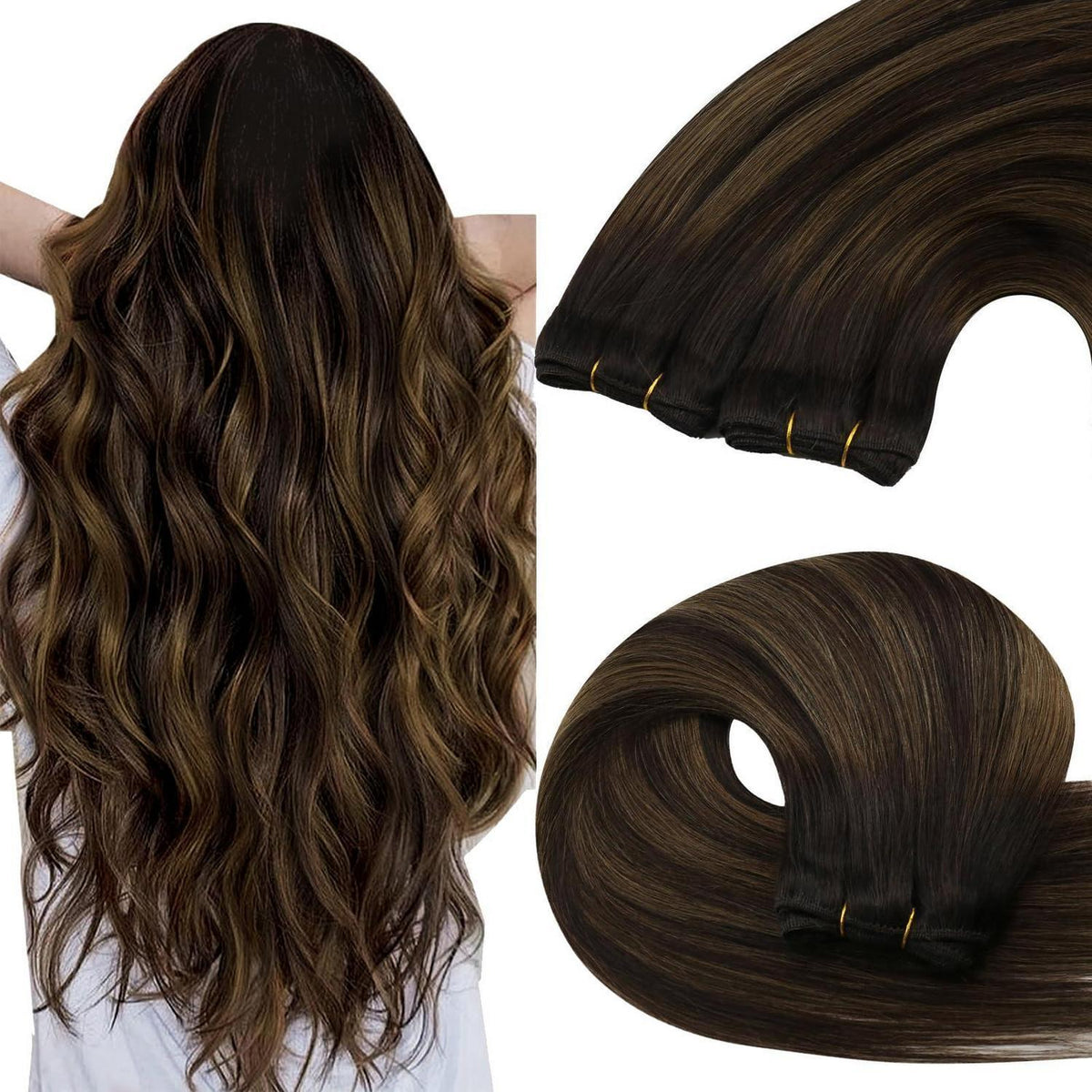 Echthaar Tressen Ombre Braun 40cm – Remy Weave Extensions