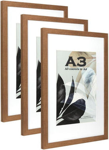 Bilderrahmen Holz A3 Passepartout A4 Wandmontage Braun 3er Set