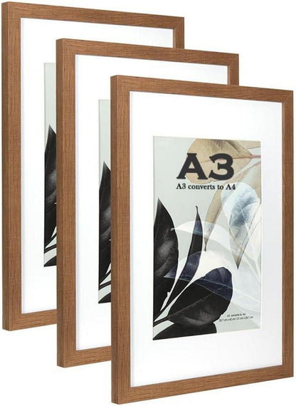 Bilderrahmen Holz A3 Passepartout A4 Wandmontage Braun 3er Set