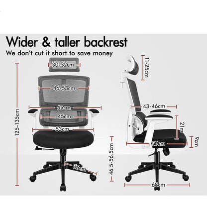 ALFORDSON Bürostuhl Ergonomisch mit Lordosenstütze Weiß 180