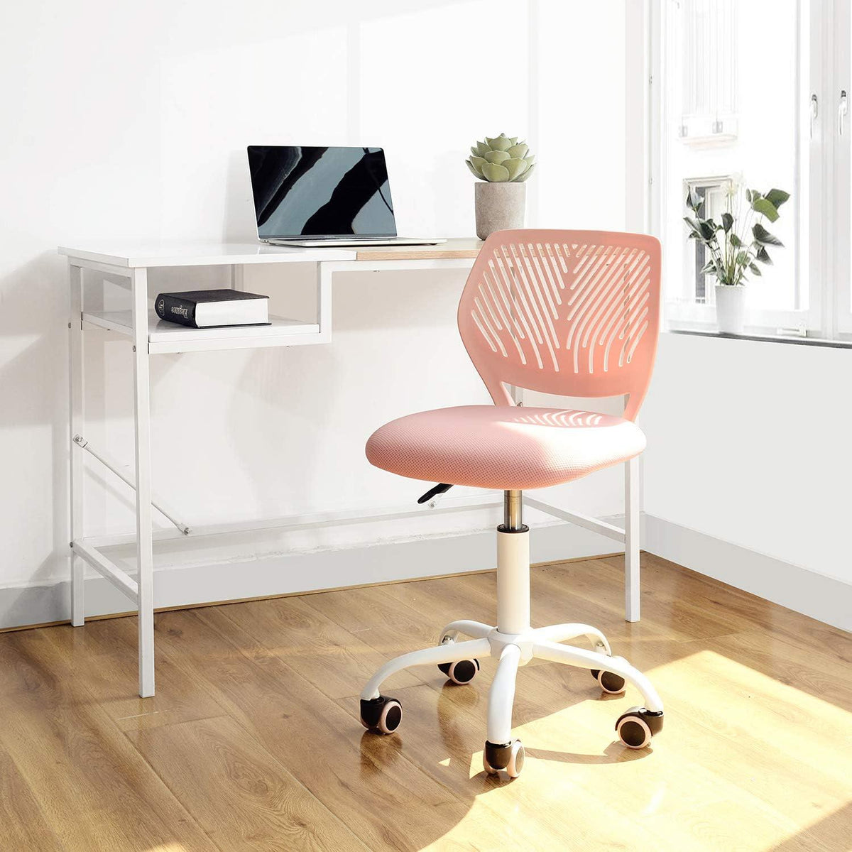Homy Casa Bürostuhl höhenverstellbarer Stoff Sitz, Hellrosa