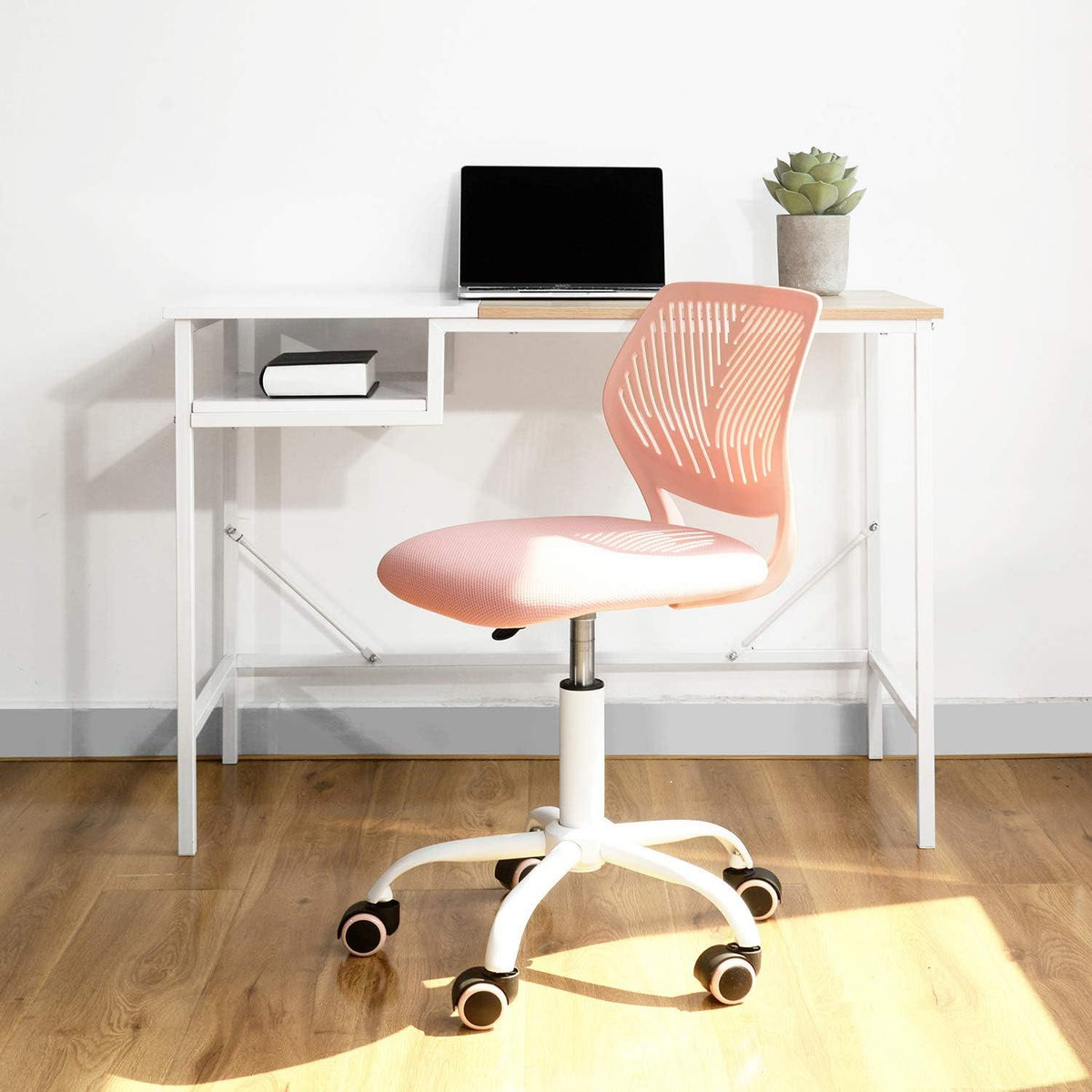 Schreibtisch Stuhl Stoff Sitz Büro Stuhl Hellrosa ergonomisch 360°-Rotation