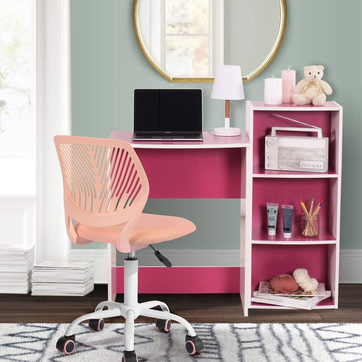 Schreibtisch Stuhl Bürostuhl Rosa Stoff Sitz Homy Casa
