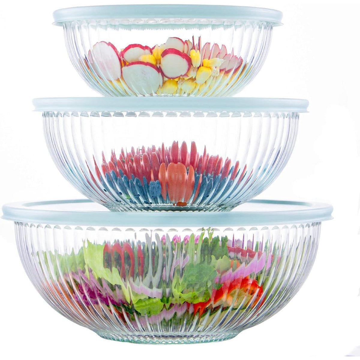 Glas Rührschüssel Set mit Deckel 3er, 3.5L/2L/1L, Kühl-/Hitzebeständig