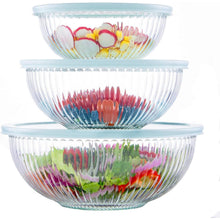 Glas Rührschüssel Set mit Deckel 3er, 3.5L/2L/1L, Kühl-/Hitzebeständig