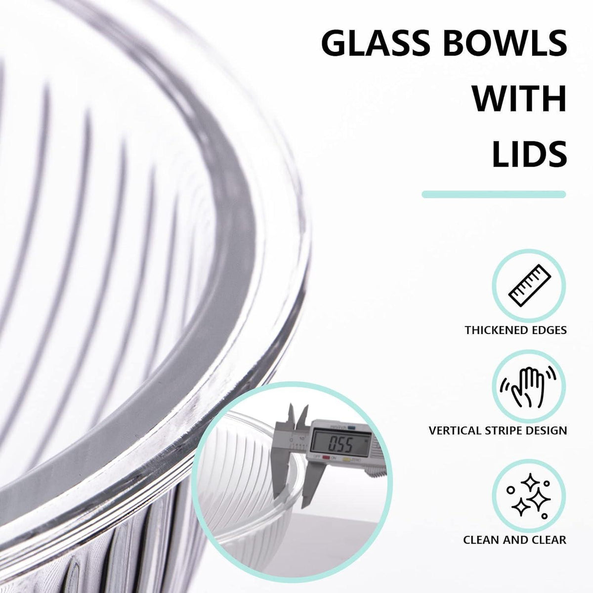 Glas Rührschüssel Set mit Deckel 3er, 3.5L/2L/1L, Kühl-/Hitzebeständig