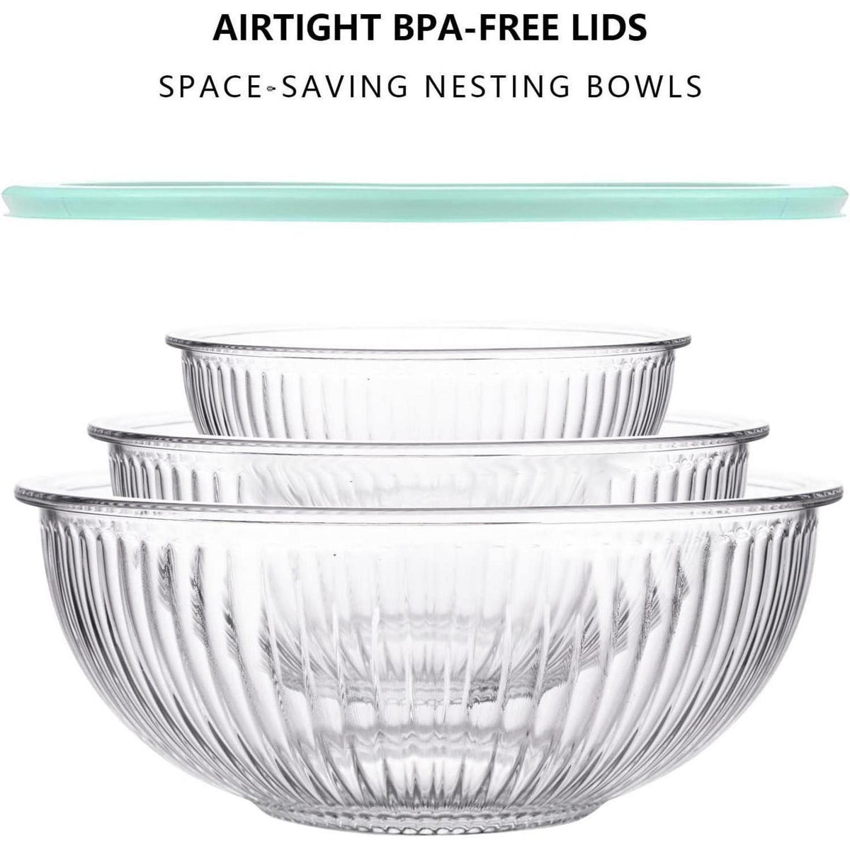Glas Rührschüssel Set mit Deckel 3er, 3.5L/2L/1L, Kühl-/Hitzebeständig