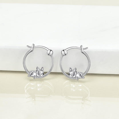 Creolen 925 Sterling Silber Französische Bulldogge/Schwarze Katze Schmuck Damen
