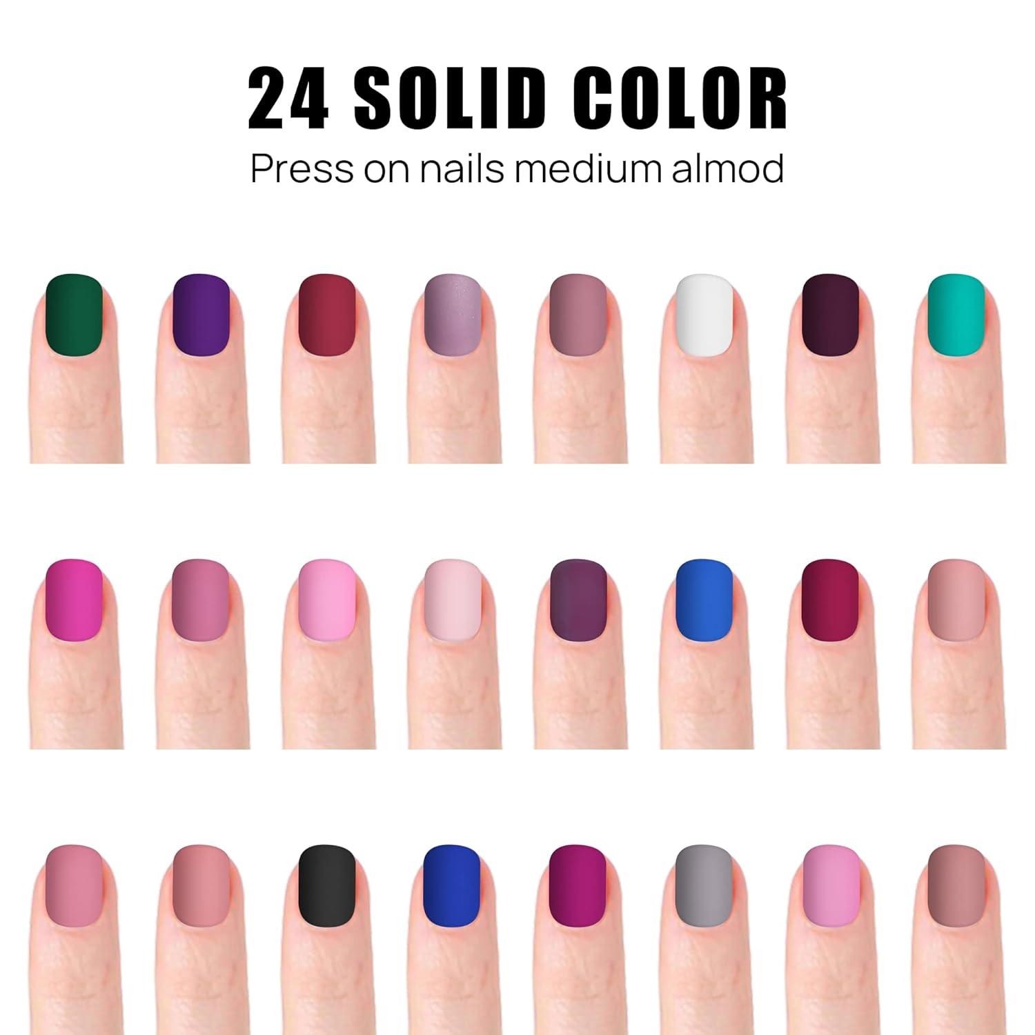 24er Pack Matt Eckig Nägel Aufkleben Kurz, Press on Nails