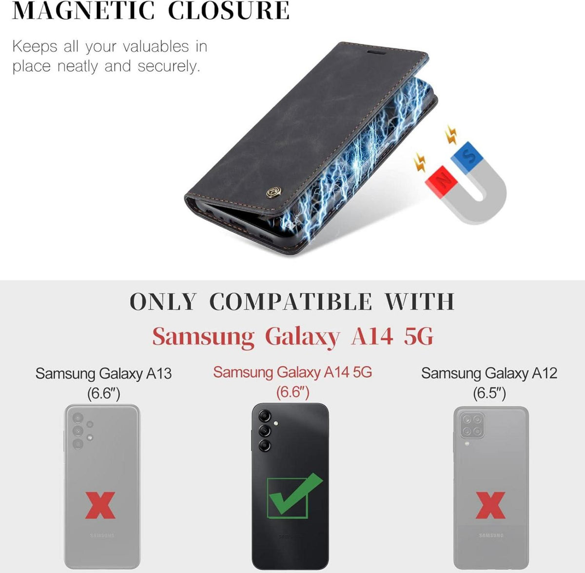 Samsung Galaxy A14 5G Handyhülle Schwarz Premium Leder Flip