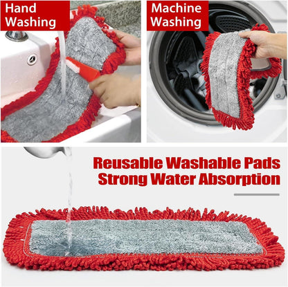 Bodenwischer Wischmopp mit Mikrofaser & Chenille Pads 127cm Teleskopstiel Hartholz Laminat Fliesen Vinyl Küche Bad