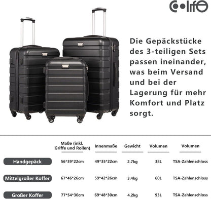 COOLIFE Hartschalenkoffer Kofferset Trolley Rollkoffer 4 Rollen TSA-Schloss