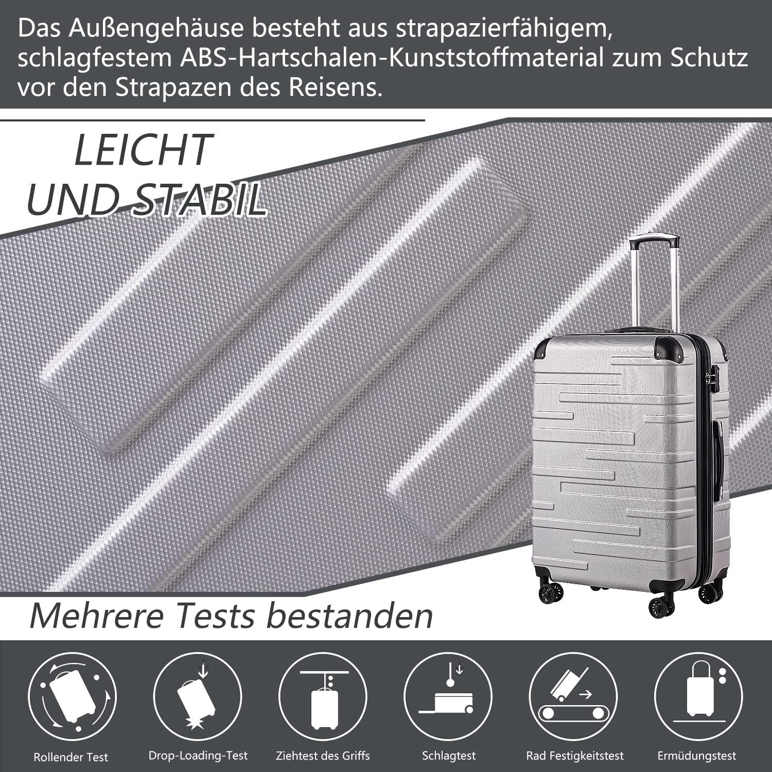 Hartschalen-Koffer Rollkoffer ABS TSA-Schloss 4 Rollen Mittelgröße
