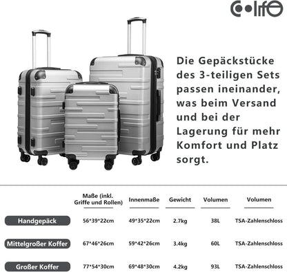 Hartschalen-Koffer Rollkoffer Erweiterbar Reisekoffer TSA 4 Rollen Graulila