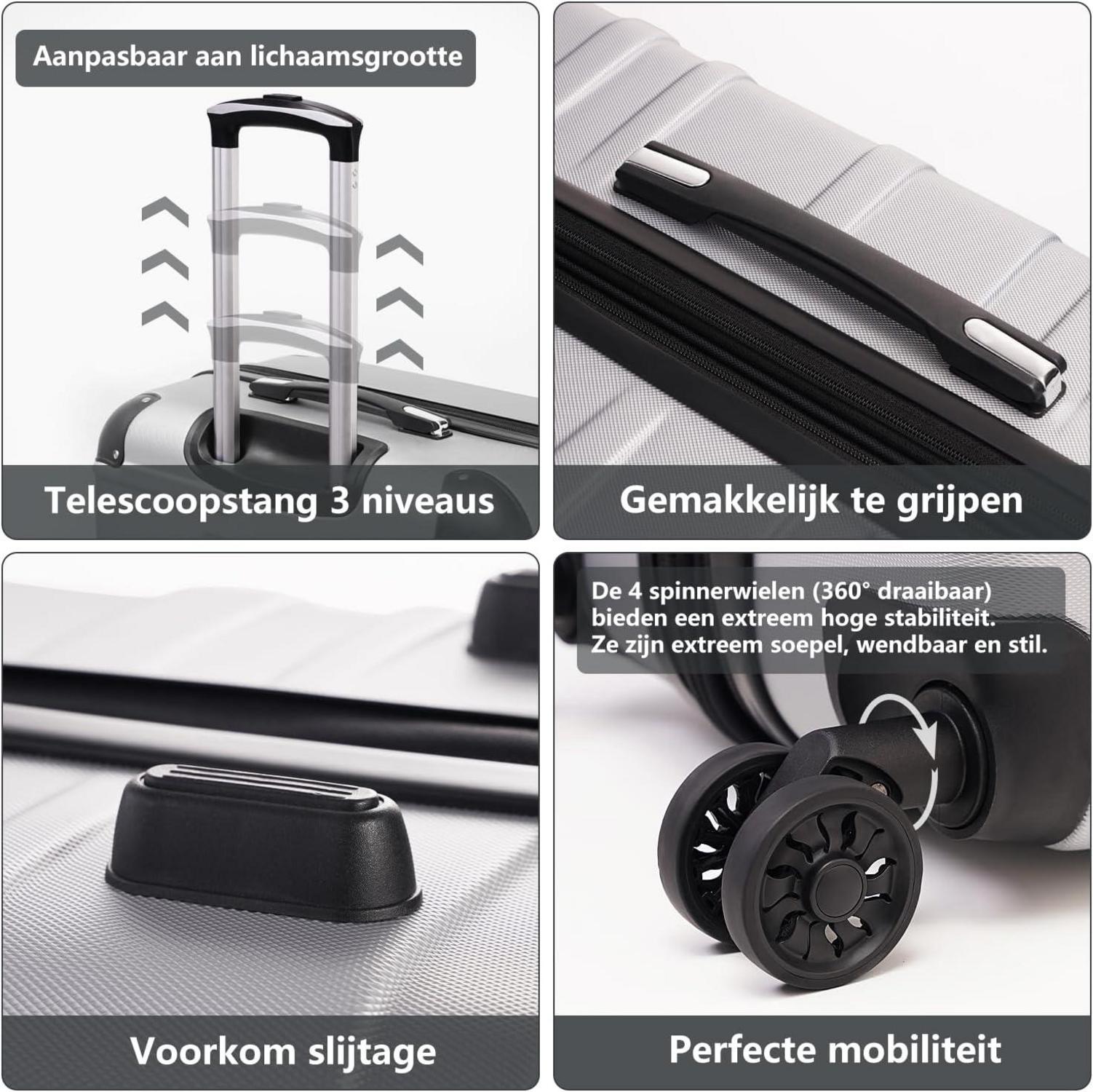 Coolife Hartschalen-Koffer Set 3-teilig ABS Dunkelgrau Spinner TSA