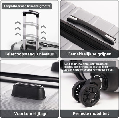 Coolife Hartschalen-Koffer Set 3-teilig ABS Dunkelgrau Spinner TSA