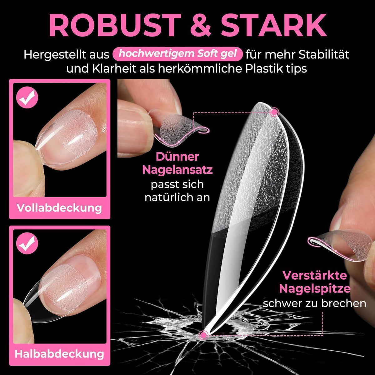 Kurze Mandel Nagelspitzen 216 Stück – Voll Deckend & DIY-Ready