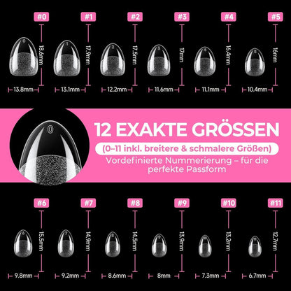 Kurze Mandel Nagelspitzen 216 Stück – Voll Deckend & DIY-Ready