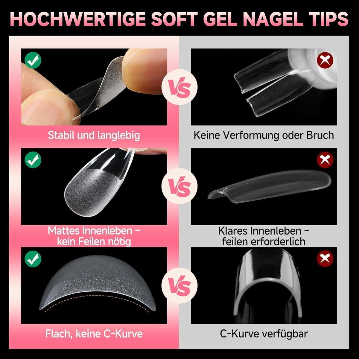 Stiletto Nagelspitzen Medium – 216 Stück für Nagelverlängerung
