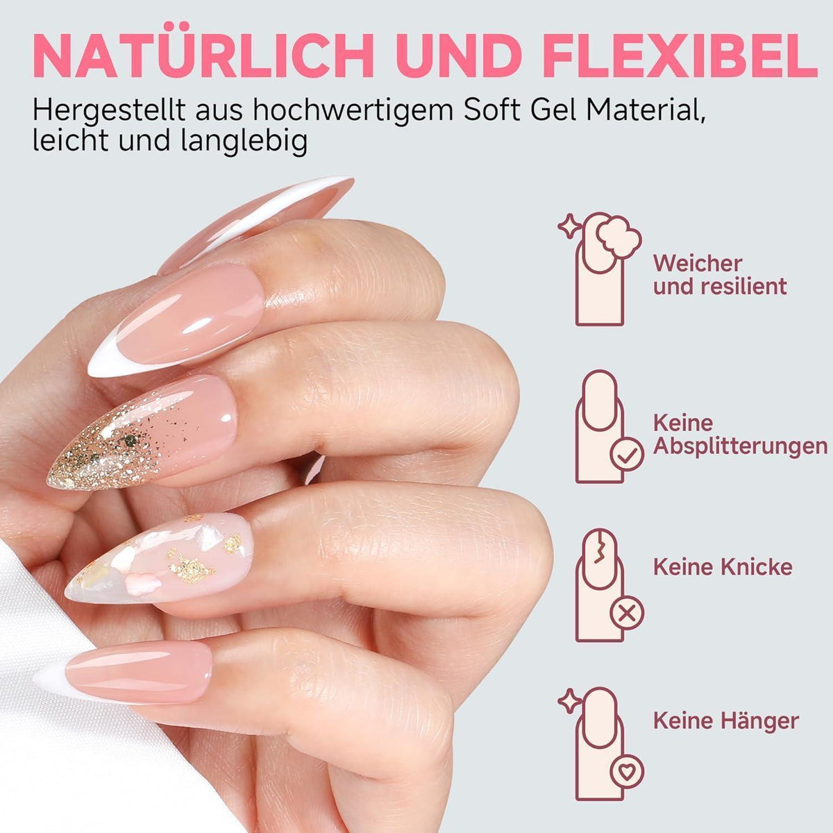 Stiletto Nagelspitzen Medium – 216 Stück für Nagelverlängerung