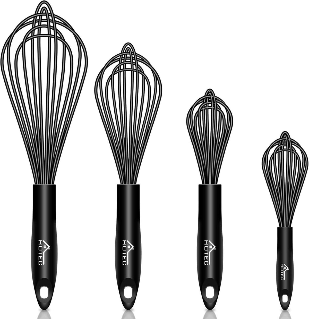 Silikon Schneebesen Set Edelstahl Rührbesen 4 Stück Schwarz