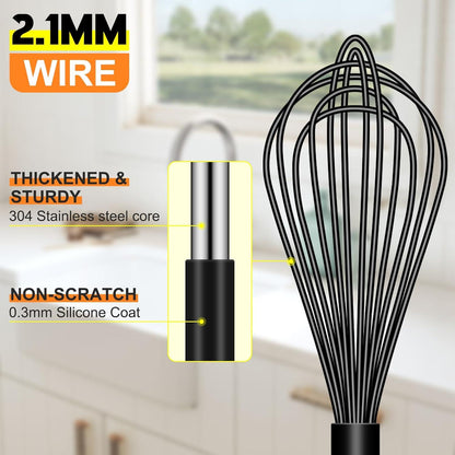 Hotec Schneebesen Set 4 Stück Silikon Edelstahl Schwarz