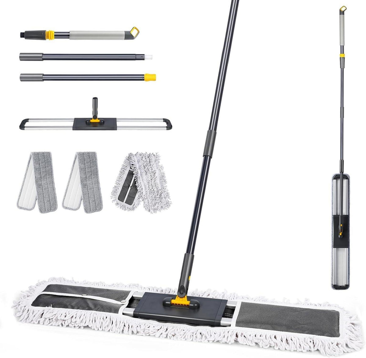 Flacher Bodenwischer 154cm Set Baumwolle & Mikrofaser Pads