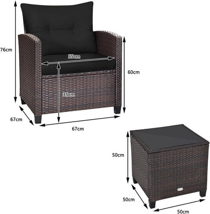 3tlg. Balkonmöbel Set Polyrattan Gartenmöbel Lounge Schwarz