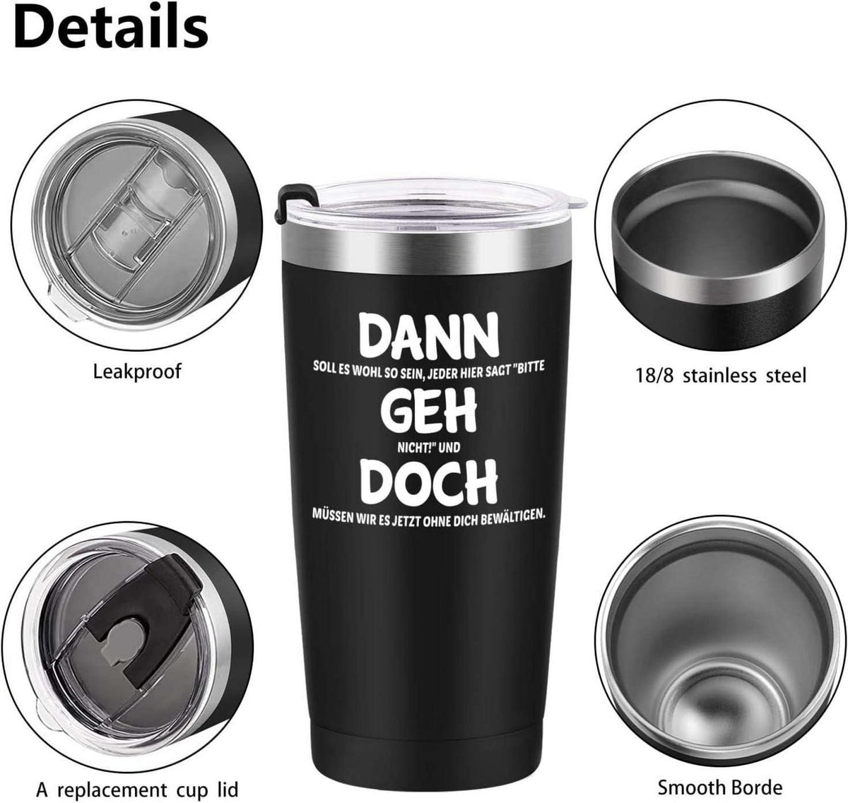 Abschiedsgeschenk Kollegen Weinbecher 600ml Schwarz Doppelwandig - Livole