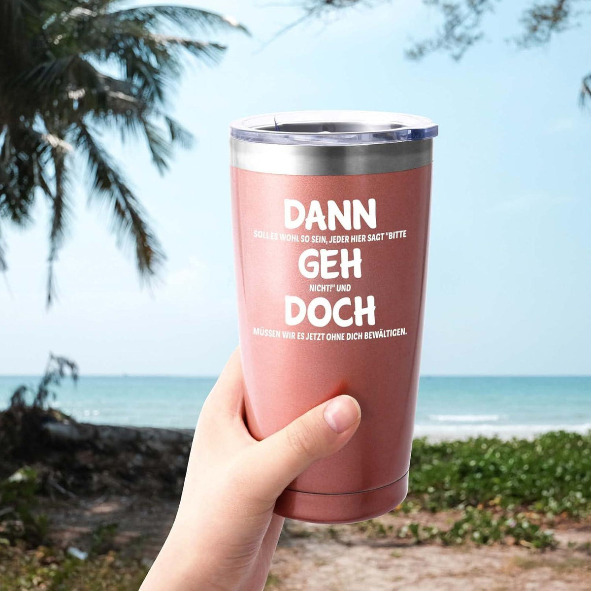 Edelstahl Weinbecher 600ml Doppelwandig mit Deckel Roségold
