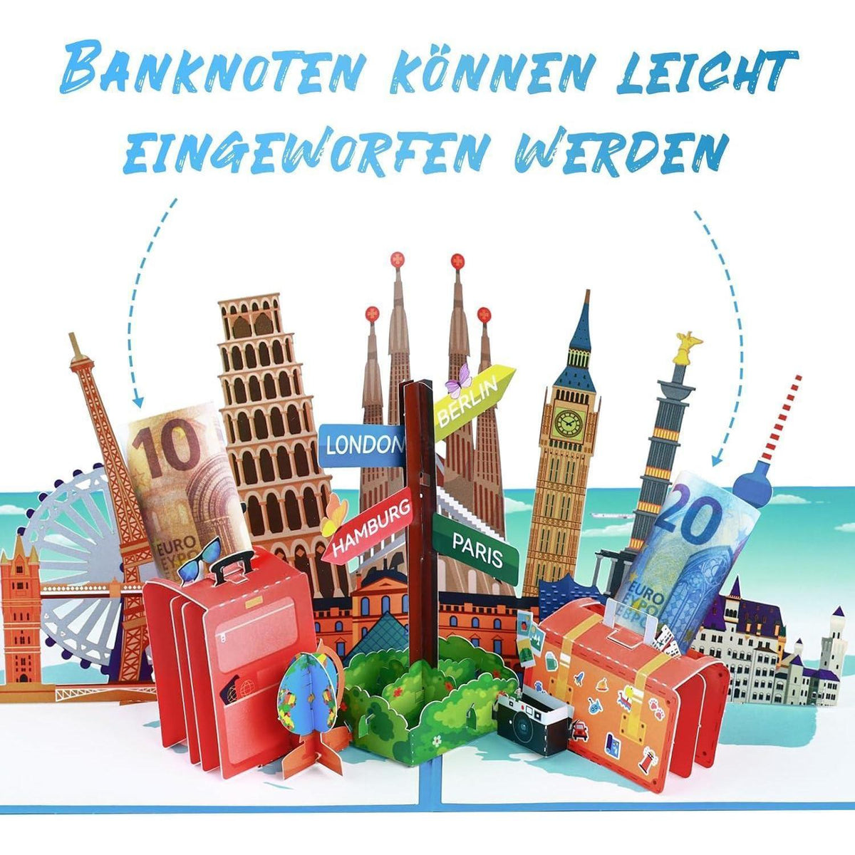 3D Reisegutschein Pop-Up Karte Urlaub Flugticket Geschenk
